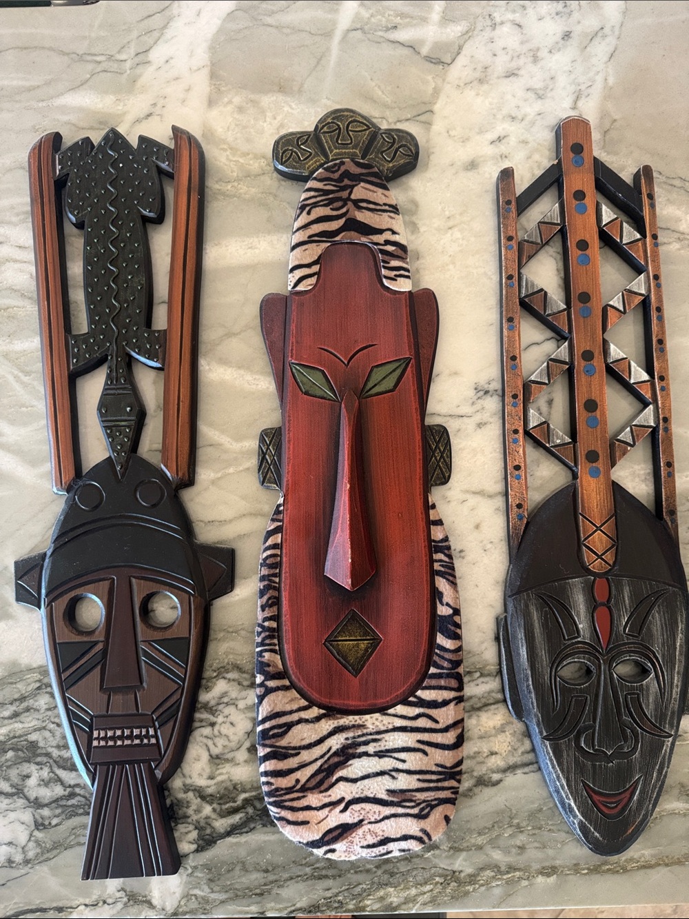 Handcrafted Red and Brown Tribal Wall Mask - Home Wall Decor
